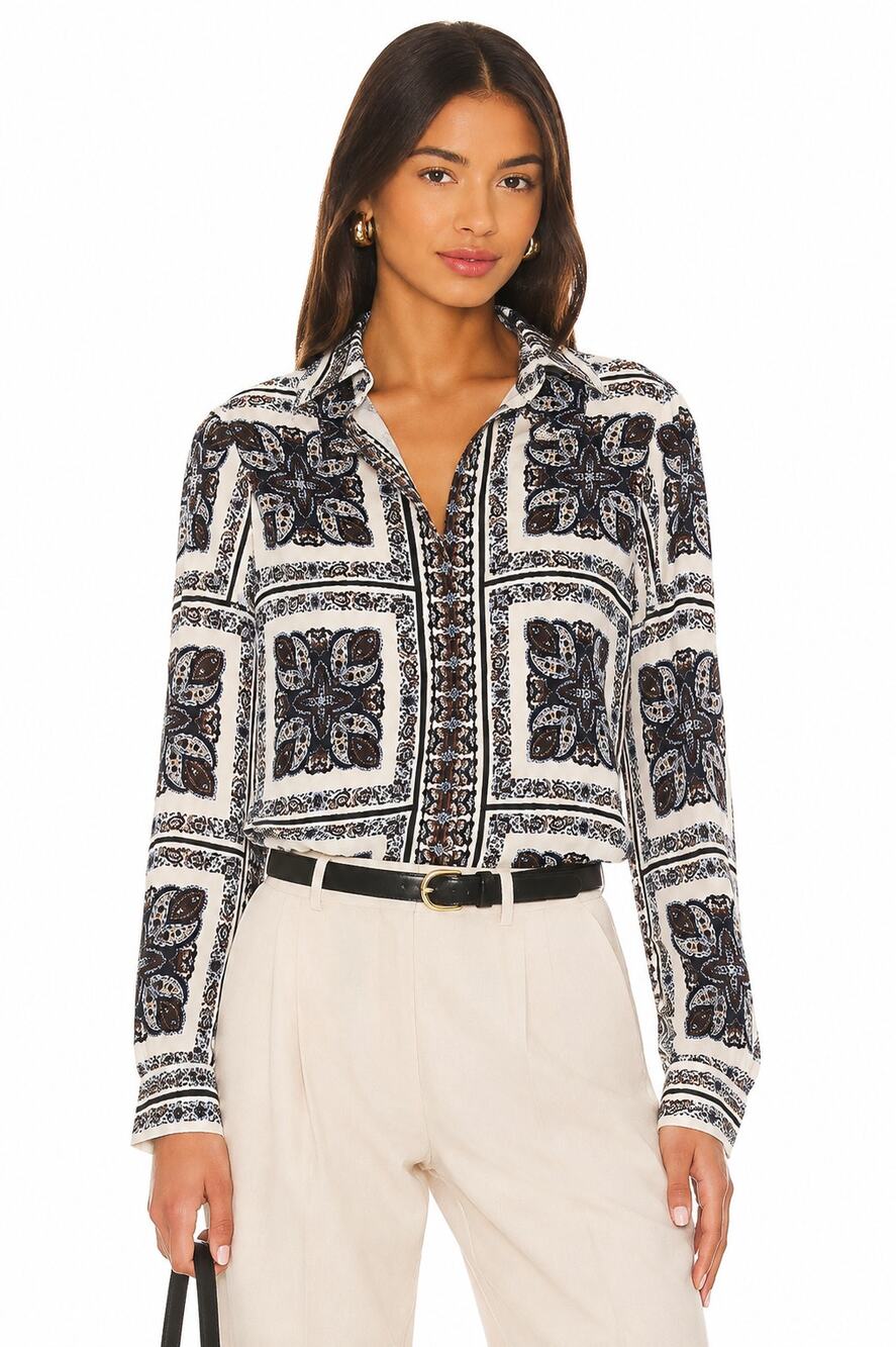 Tommy Hilfiger Paisley Tile Print Button Down Shirt NWT Size XS